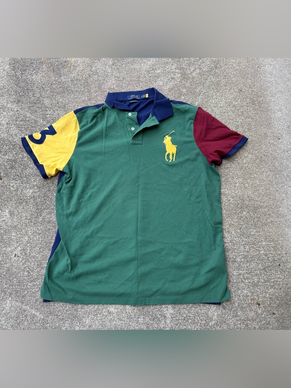 Polo Ralph Lauren Polo Shirt Mens XL Green Big Pony Colorblock Short Sleeve